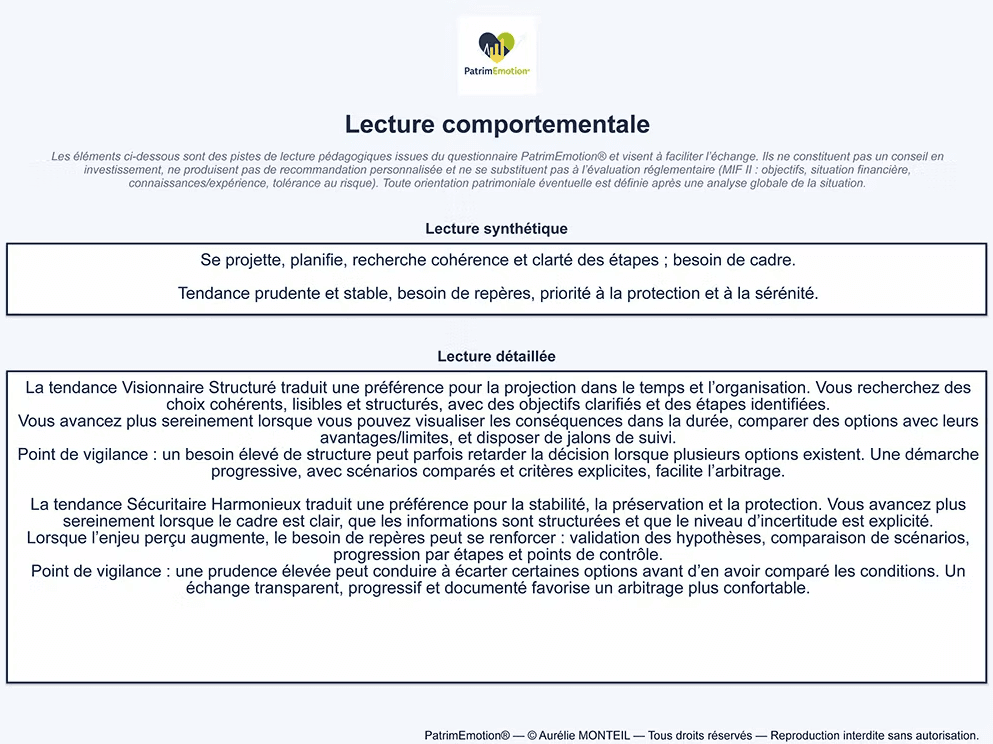 Extrait du modèle de bilan PatrimEmotion, page 3 sur 6