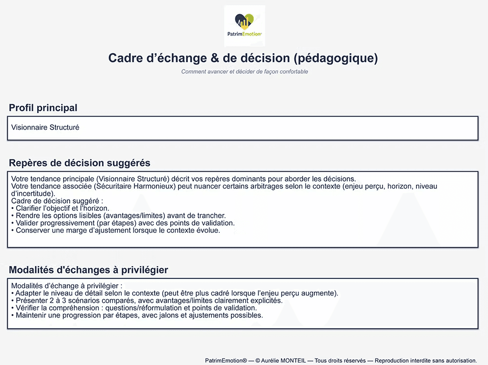 Extrait du modèle de bilan PatrimEmotion, page 4 sur 6